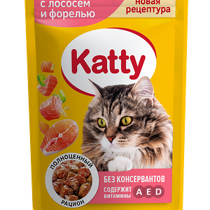 Корм Katty с лососем и форелью в соусе для кошек 85г