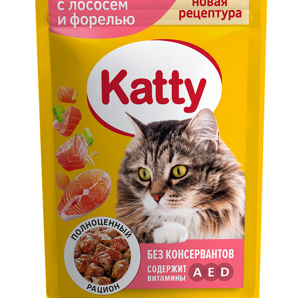 Корм Katty с лососем и форелью в соусе для кошек 85г