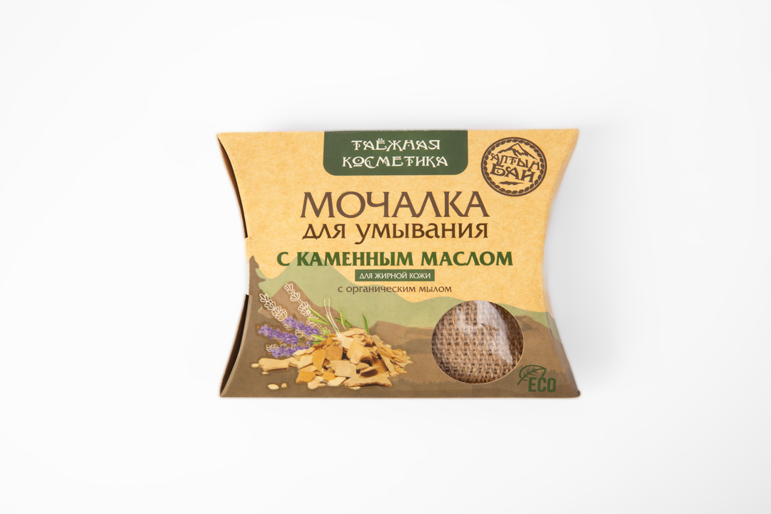 

Мочалка для умывания с каменным маслом и органическим мылом