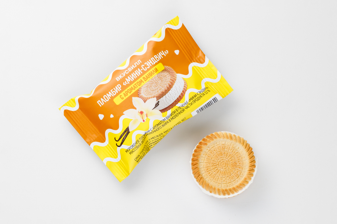 

Пломбир "Мини-сэндвич" с ароматом ванили(Продукт замороженный) 30 г