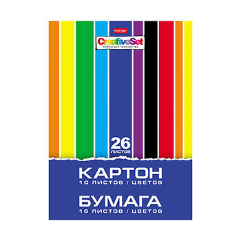 Набор цветного картона и бумаги Hatber упаковка 26 листов, в наборе 10 цв.+16 цв. А4 Creative Set