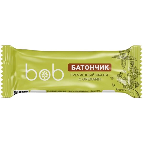 Шоколадно-ореховый батончик BOB Гречишный с орехами и злаками (без сахара)