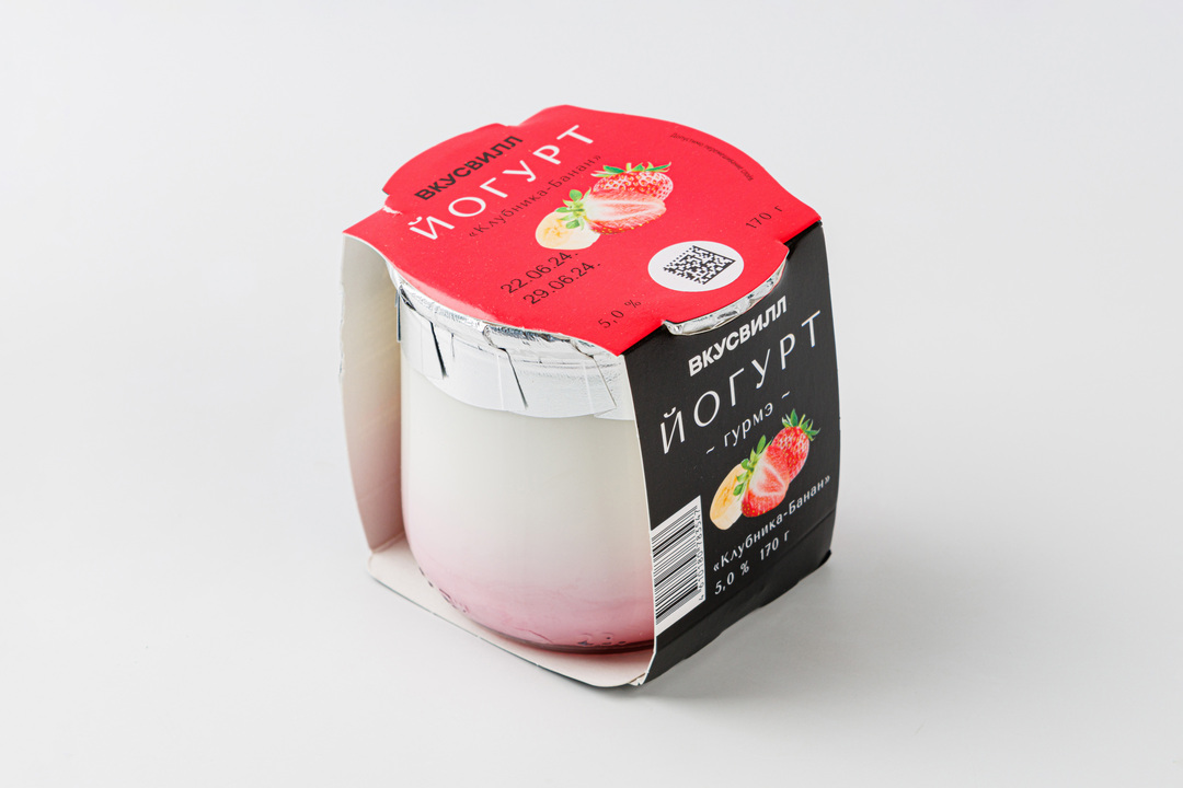 

Йогурт ложковый ВкусВилл Гурмэ Клубника, банан 5% 170 г