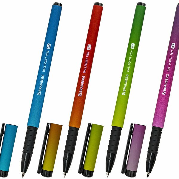 Ручка шариковая BRAUBERG Grade neon soft touch grip, синий, 0,7мм, в ассортименте, Арт. 143710