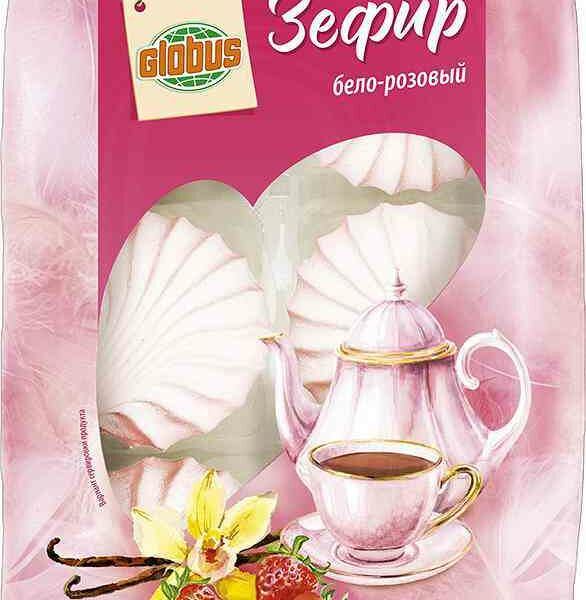 Зефир бело-розовый Глобус с ароматом клубники и ванили