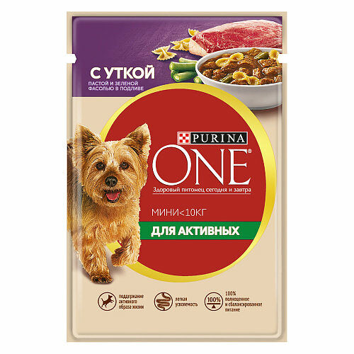 Корм влажный Purina one mini для собак утка с пастой и зеленой фасолью в подливе