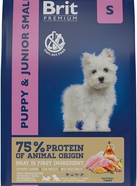 Сухой корм для щенков Brit Premium Dog Puppy and Junior Small с курицей 1кг