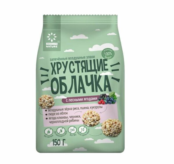 Цельнозерновой завтрак Хрустящие облачка с лесными ягодами 150г