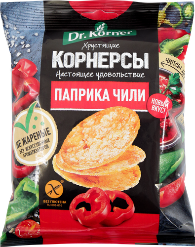 

Чипсы цельнозерновые Dr.Korner Корнерсы Паприка чили 50 г