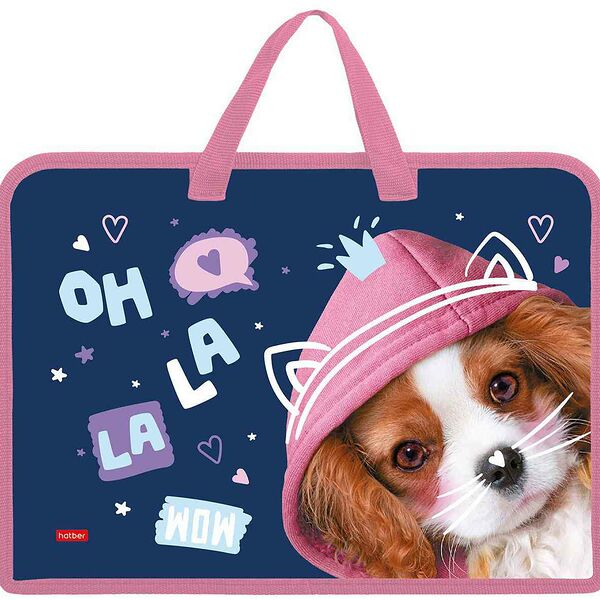 Папка для тетрадей А4 1 отделение с ручками Hatber Милый щенок, 245×340×35 мм