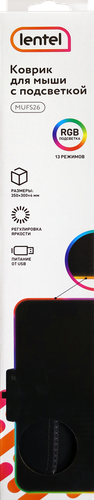 

Коврик для мыши Lentel полиэстер RGB-подсветка USB 35 x 30 см арт. MUFS26