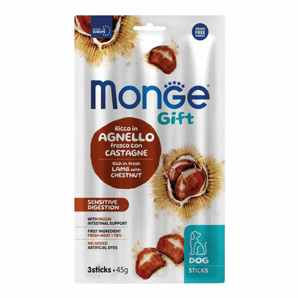 Лакомство для собак Monge Gift Sensitive digestion Мягкие палочки с ягненком для чувствительного пищеварения 45 г