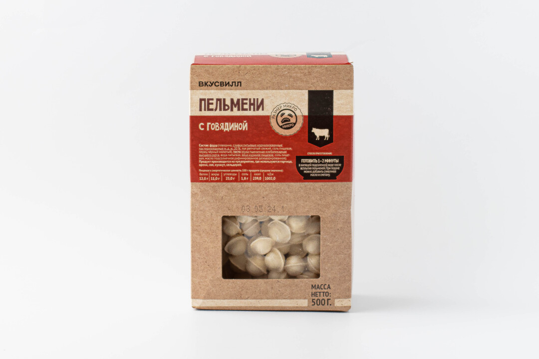 

Пельмени ВкусВилл микро с говядиной 500 г