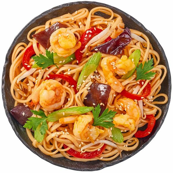 Лапша Ми Ксао Том жареная на воке пшеничная с креветками Перекрёсток Select, 250 г