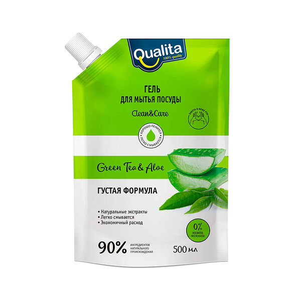 Средство д/мытья посуды Green tea&aloe дой-пак Qualita 500мл КК/12