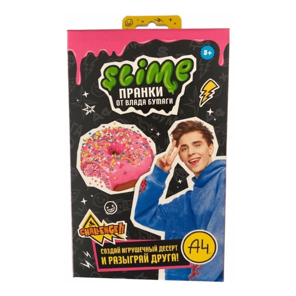 Игрушка для детей модели Slime Лаборатория Пранк Влад А4 Десерт пончик 130г, Россия