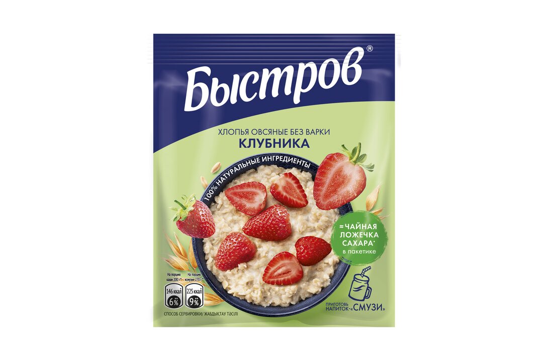 

Каша овсяная Быстров без варки черника, клубника, персик коробка 40 г х 6 шт