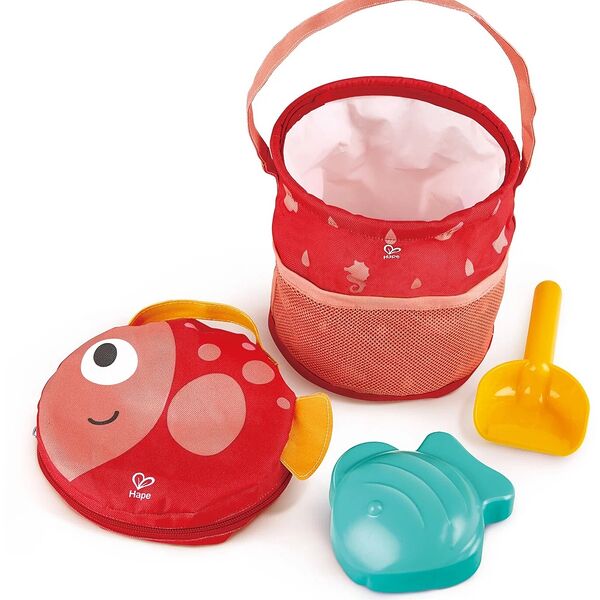 Ведерко-сумочка Hape Рыбка складкое для пляжа, с лопаткой и формочкой, Китай