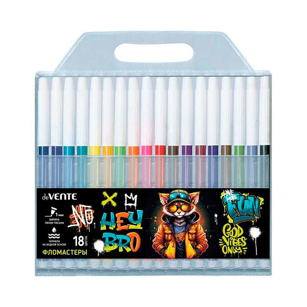 Фломастеры HeyBro deVENTE 18 цв в пластик упаковке   арт5082418
