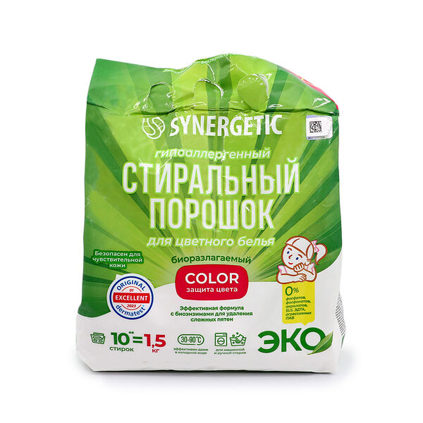 Стиральный порошок гипоаллерг для цветн белья SYNERGETIC Color 1,5кг