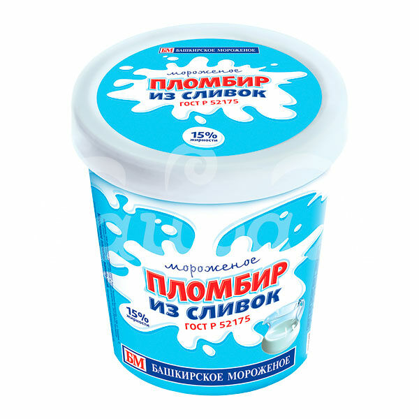 Мороженое Башкирский Пломбир из Сливок 15% 400гр Ванильный ведро