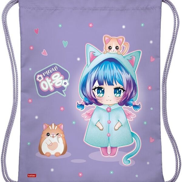 Мешок для сменной обуви Hatber Девочка кошка 33*42см