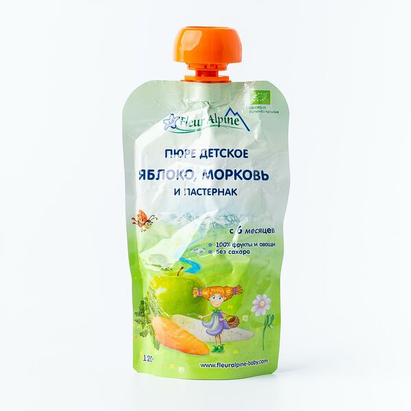 Пюре Яблоко, морковь и пастернак с 6 месяцев, Fleur Alpine