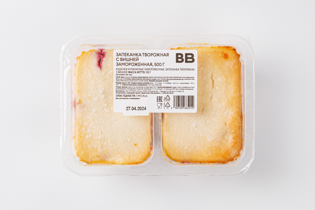 

Запеканка творожная с вишней, зам., 500 г (Продукт замороженный)