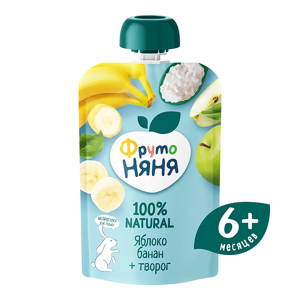 Пюре ФрутоНяня яблоко банан + творог с 6 месяцев 90 г