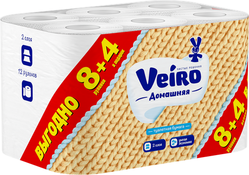 

Бумага туалетная Veiro Домашняя 2-слойная 12 рулонов