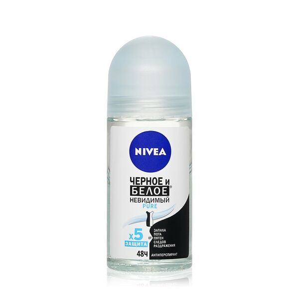 Дезодорант-антиперспирант роликовый женский NIVEA Pure Черное и Белое Невидимая защита