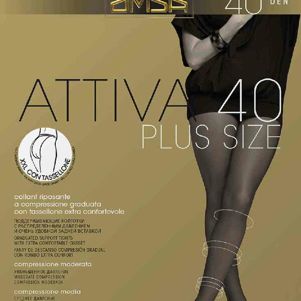 Колготки женские Omsa Attiva 40 plus size цвет: nero/ чёрный размер 6, 40 den