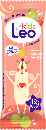 Батончик фруктово-злаковый LEO KIDS Фрутончик, яблоко, курага и рис, с 12 месяцев, 20г