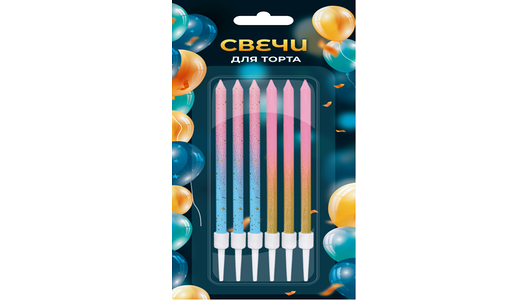 Свечи для торта в ассортименте 10 см, 6шт._РП