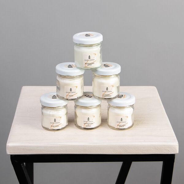 Набор ароматических свечей,  в коробке, Миниатюры №3, 6 шт./30мл. (D-3, H-4, прозрачный)