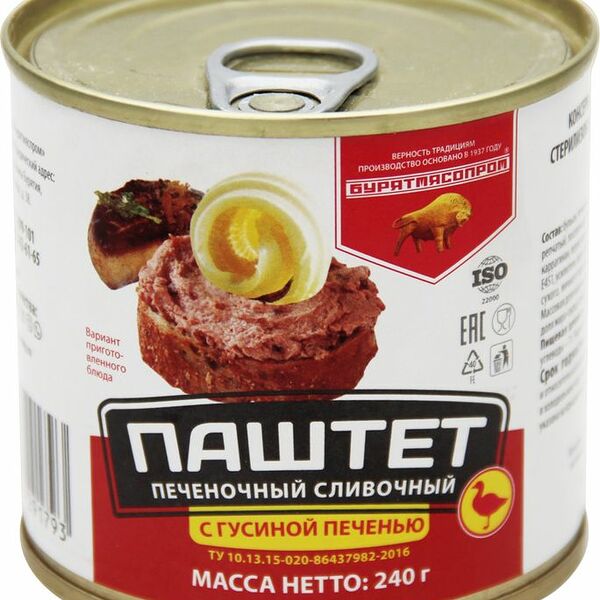 Паштет Бурятмясопром печеночный сливочный с гусиной печенью 240г