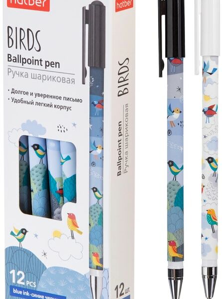 Набор ручек Hatber Birds шариковые синие 0.7мм 12шт