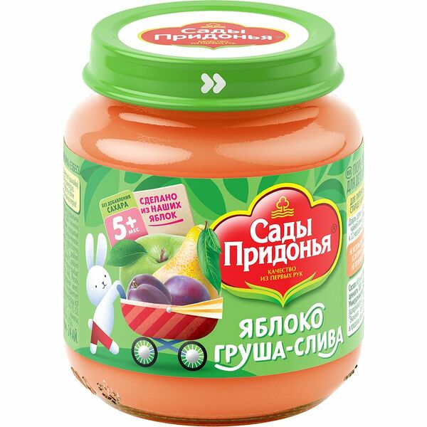 Пюре Сады Придонья яблоко-груша-слива с 5 месяцев, 120г