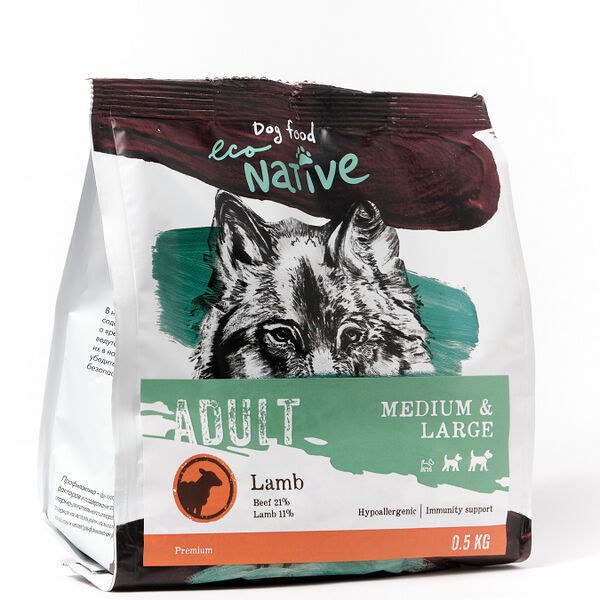 Сухой корм для собак средних и крупных пород EcoNative premium с ягнёнком, 500 г