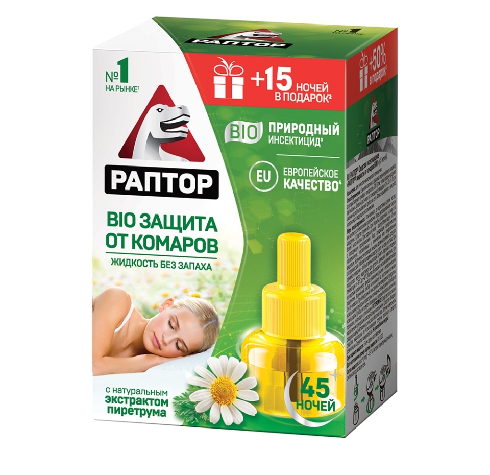 

Жидкость от комаров Раптор Bio 45 ночей 28 мл