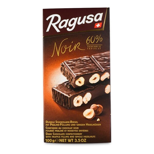 Шоколад Ragusa Noir горький с трюфельной начинкой и целыми лесными орехами