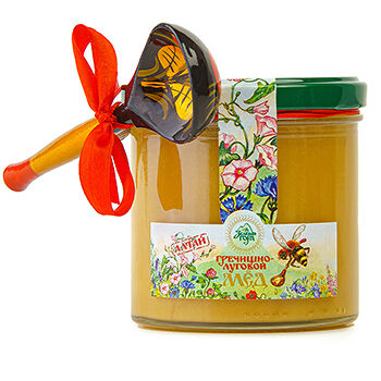 Мёд Алтайский гречишно-луговой с деревянной ложкой, «Зелёная гора»