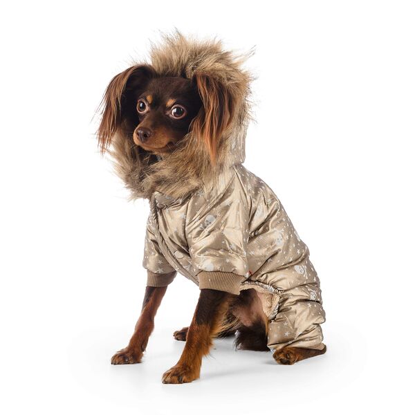 Комбинезон с меховым капюшоном для собак S золотой (унисекс)