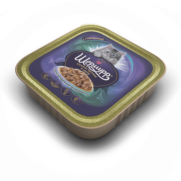 Корм для кошек Шермурр Сочные кусочки мяса с говядиной в желе