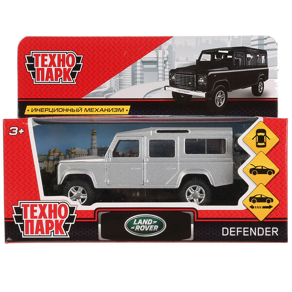 Машина металл LAND ROVER DEFENDER 12 см, двер, баг, инерц, серебристый