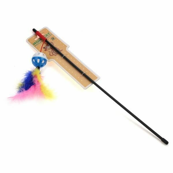 HOMECAT Игрушка для кошек Дразнилка удочка мячик с колокольчиком с перьями 50см
