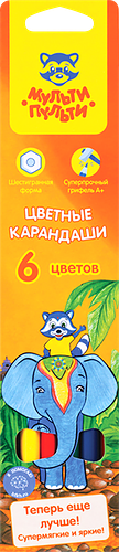Карандаши цветные МУЛЬТИ-ПУЛЬТИ Енот в Индии 6 цветов, Арт. CP_10744