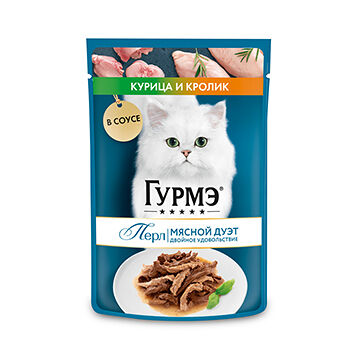 Корм влажный для кошек Gourmet Перл Мясной дуэт курица и кролик