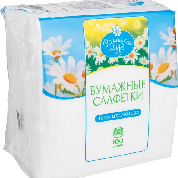 Бумажные салфетки Ромашкин луг однослойные с тиснением 33×33 см, 100 шт.