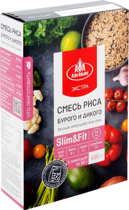 

Рис Агро-Альянс Смесь бурого и дикого экстра, 5 пакетиков, 400 г